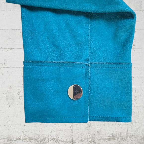 Chicos Teal Green Faux Suede Double Face Button Front Jacket Size 1 Medium - Picture 3 of 8